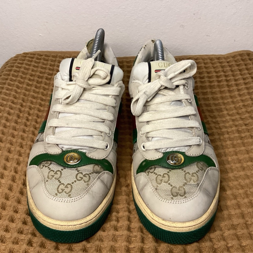 GUCCI Men's Screener GG Distressed Leather Sneakers Size UK 7 US 8 Beige Brown - Picture 3 of 12